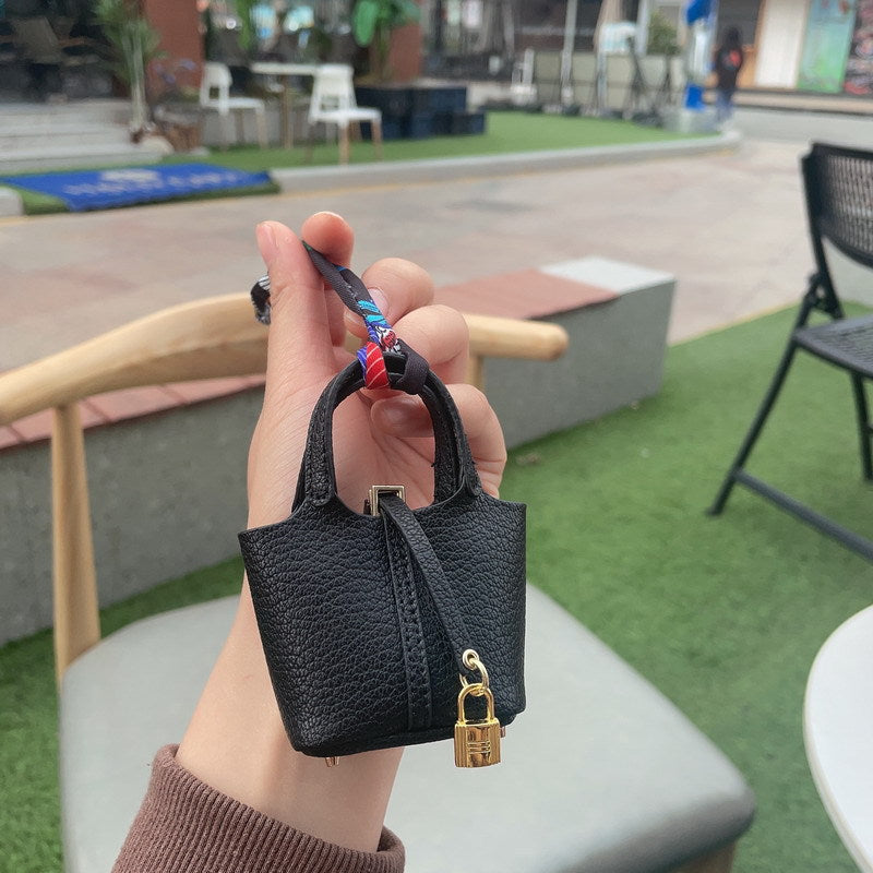 Handmade The Mini kelly bag charm,Black epsom leather micro kelly bag